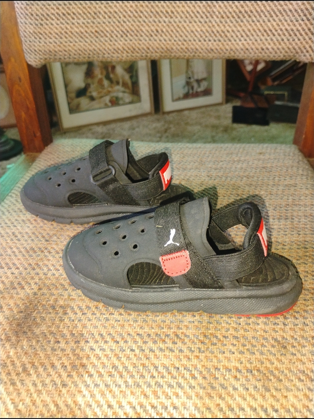 Puma Kids Black Sandals with Red Accents
